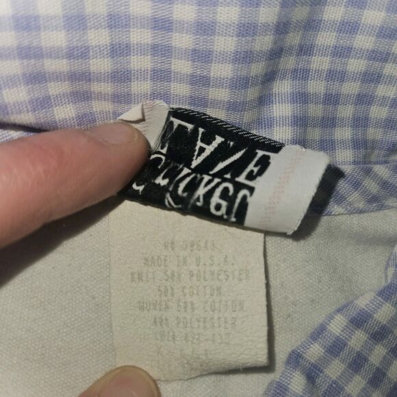 Womens Gingham XL White Blue Cottagecore Blouse Embroidered Butterflies Floral - Picture 6 of 10